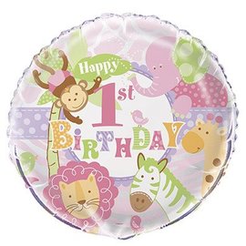 18" 1st Birthday Pink Safari Foil Balloon