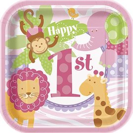 1st Birthday Pink Safari  7" Plates 10/pk