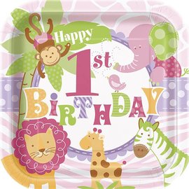 1st Birthday Pink Safari 9" Plates 8/pk