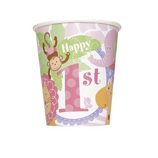 1st Birthday Pink Safari 9oz. Paper Cups