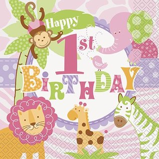 1st Birthday Pink Safari Luncheon Napkins