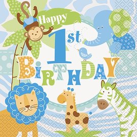 1st Birthday Blue Safari Luncheon Napkins