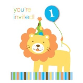 1st Birthday Blue Safari Animals Invitaitons