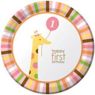 1st Birthday Pink Safari Animals 9" Plates