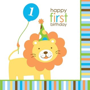 1st Birthday Blue Safari Animals Luncheon Napkins