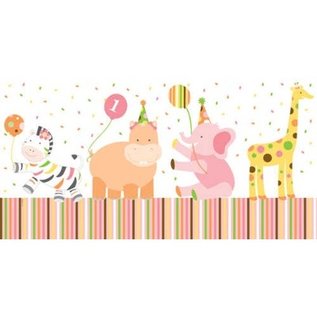 1st Birthday Pink Safari Animals Tablecover 54" x 108"