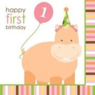 1st Birthday Pink Safari Animals Luncheon Napkins