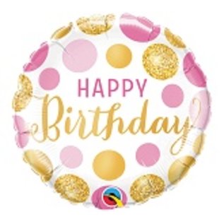 18" Happy Birthday Pink and Gold Dots