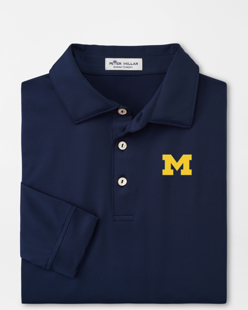 Peter Millar Peter Millar Michigan Embroidered Solid Stretch Jersey Long Sleeve Polo