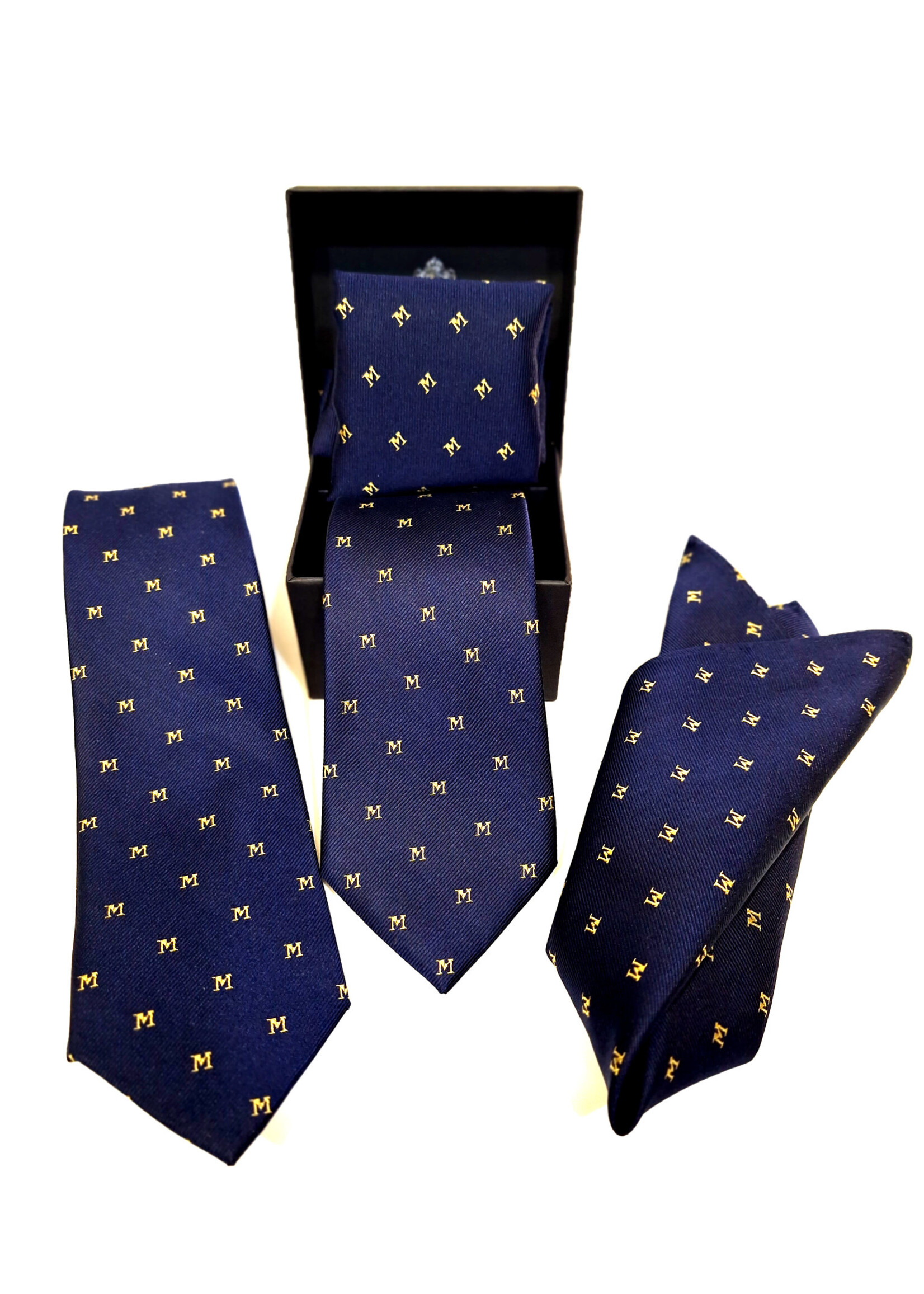 Amanda Christensen Michigan Maize and Blue Tie and Pocket Square Set