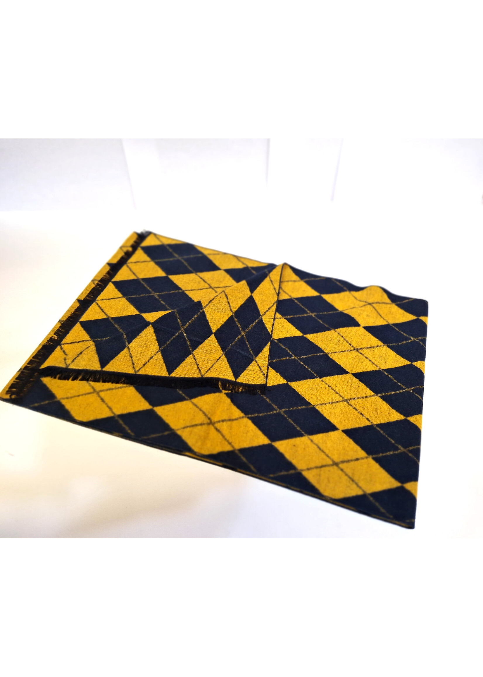 Chelsey Chelsey Brushed Silk Argyle "M" Maize/Blue Scarf