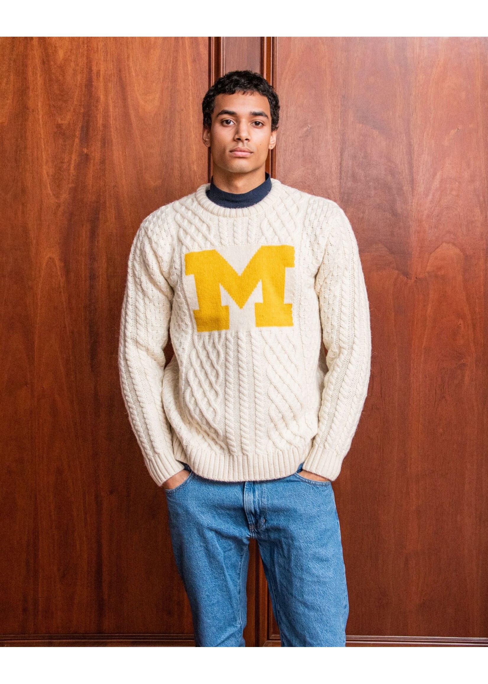 Collegiate Knitwear Designs Collegiate Knitwear Block M Cable Knit Sweater