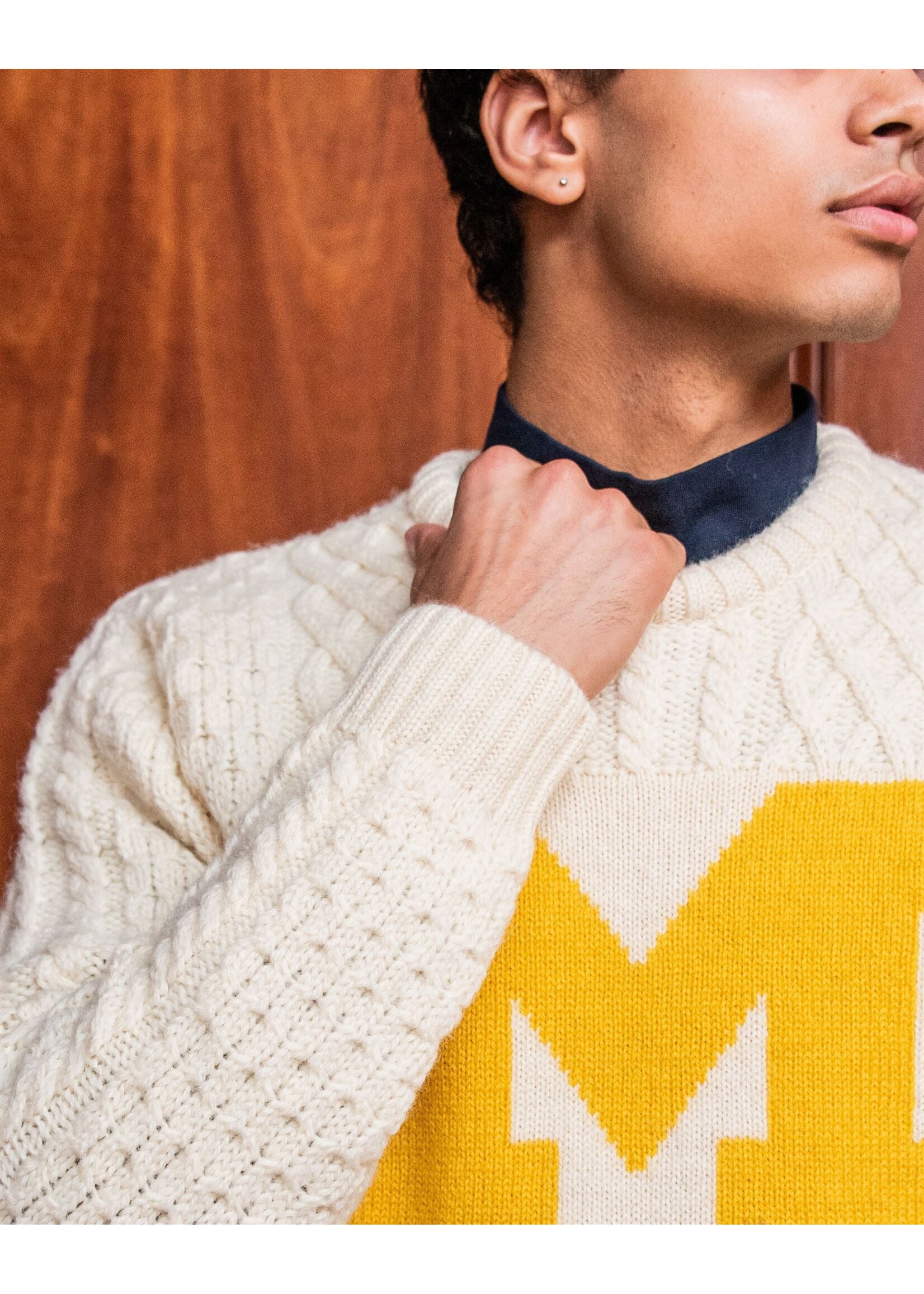Collegiate Knitwear Designs Collegiate Knitwear Block M Cable Knit Sweater