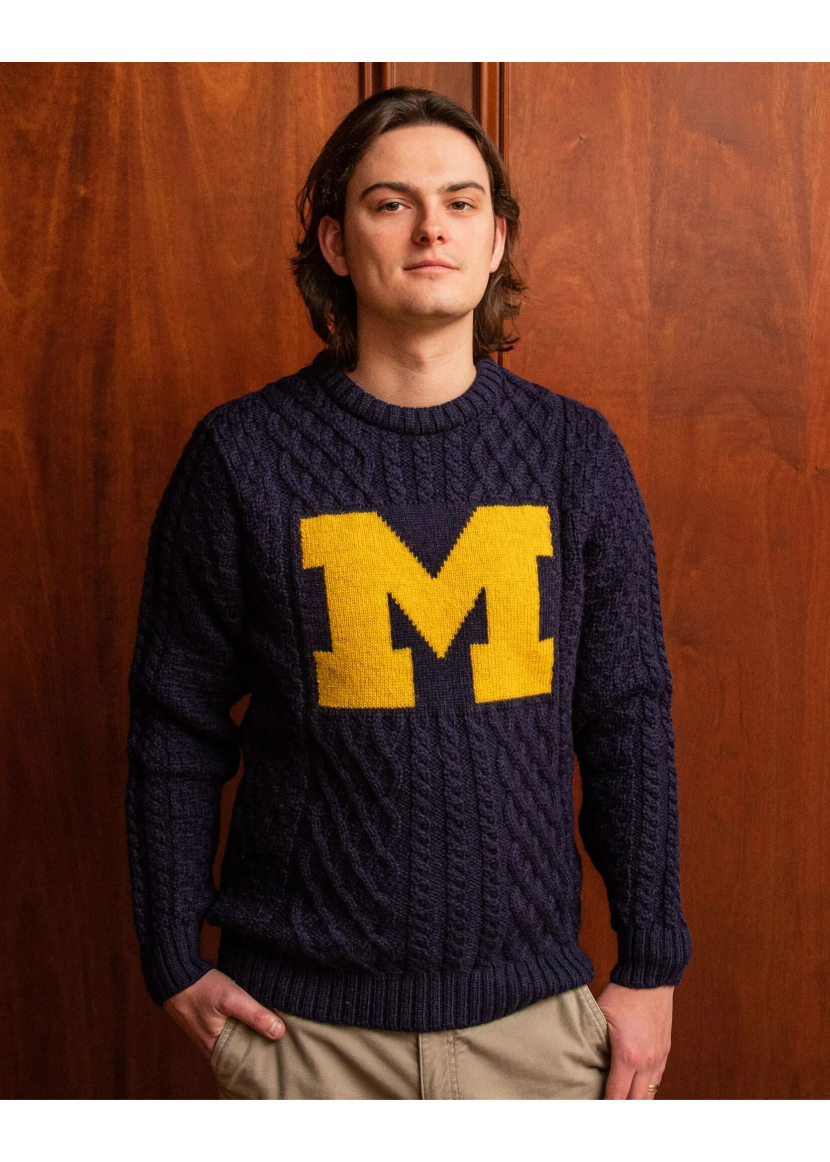 Collegiate Knitwear Designs Collegiate Knitwear Block M Cable Knit Sweater