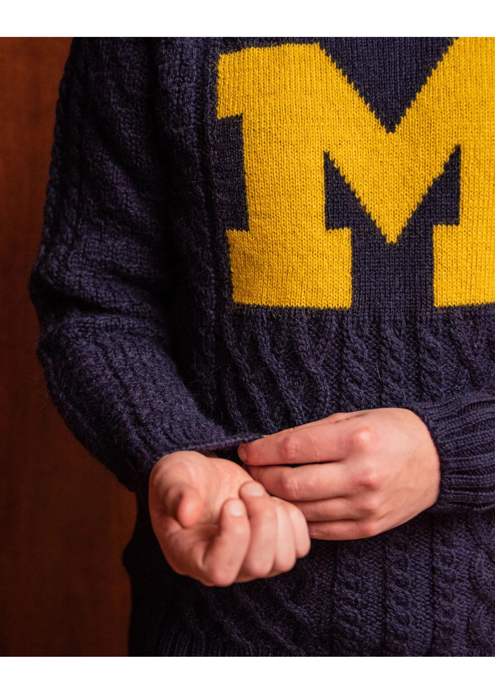 Collegiate Knitwear Designs Collegiate Knitwear Block M Cable Knit Sweater