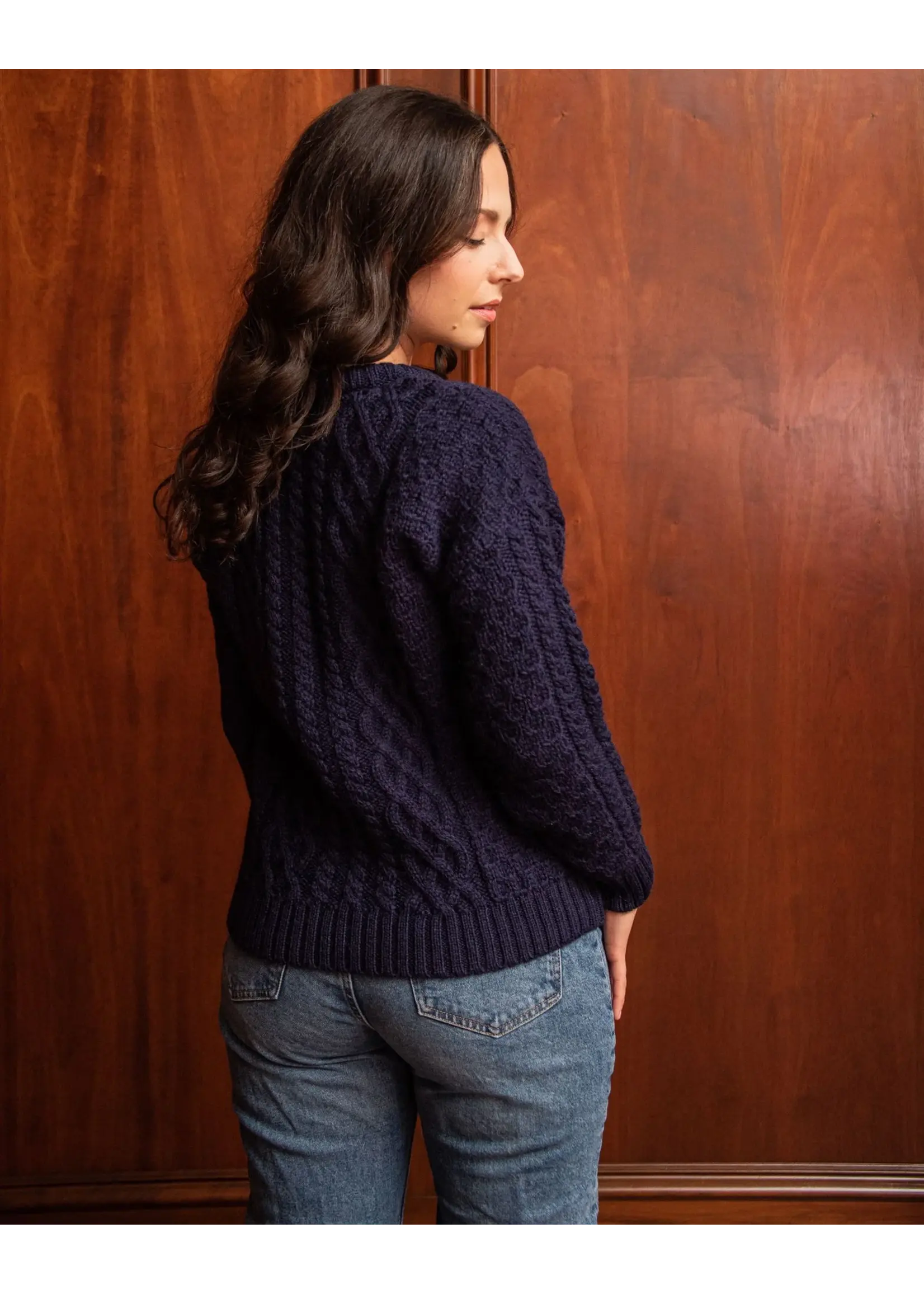 Collegiate Knitwear Designs Ladies Collegiate Knitwear Block M Cable Knit Sweater