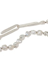 Keshi Pearl Necklace with Grey Diamonds set in Organic Silver Beads