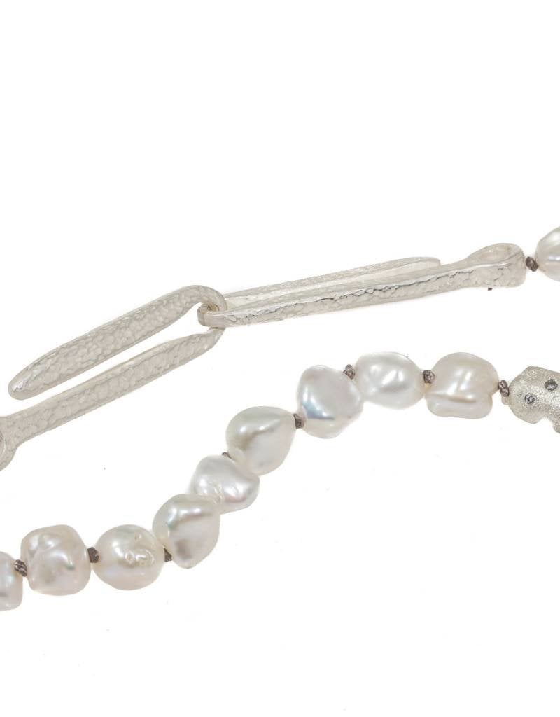 Keshi Pearl Necklace with Grey Diamonds set in Organic Silver Beads