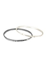 Oval Hammered Twist Bangle with (5) White Diamonds in Oxidized Silver