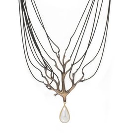 Tree Drop Necklace in Bronze with Mabe Pearl