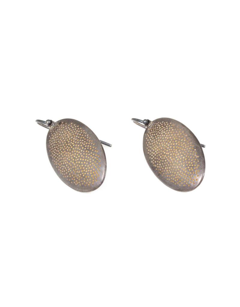 Perforated Beetle Drop Earrings in Oxidized Silver and 22k