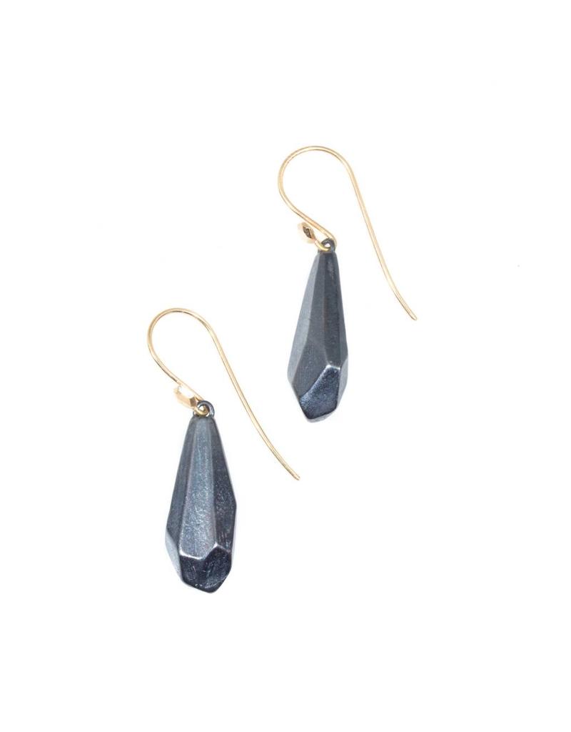 Round Faceted Earrings in Oxidized Silver