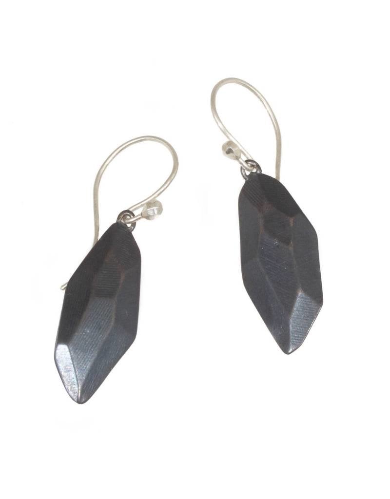 Flat Faceted Earrings in Oxidized Silver