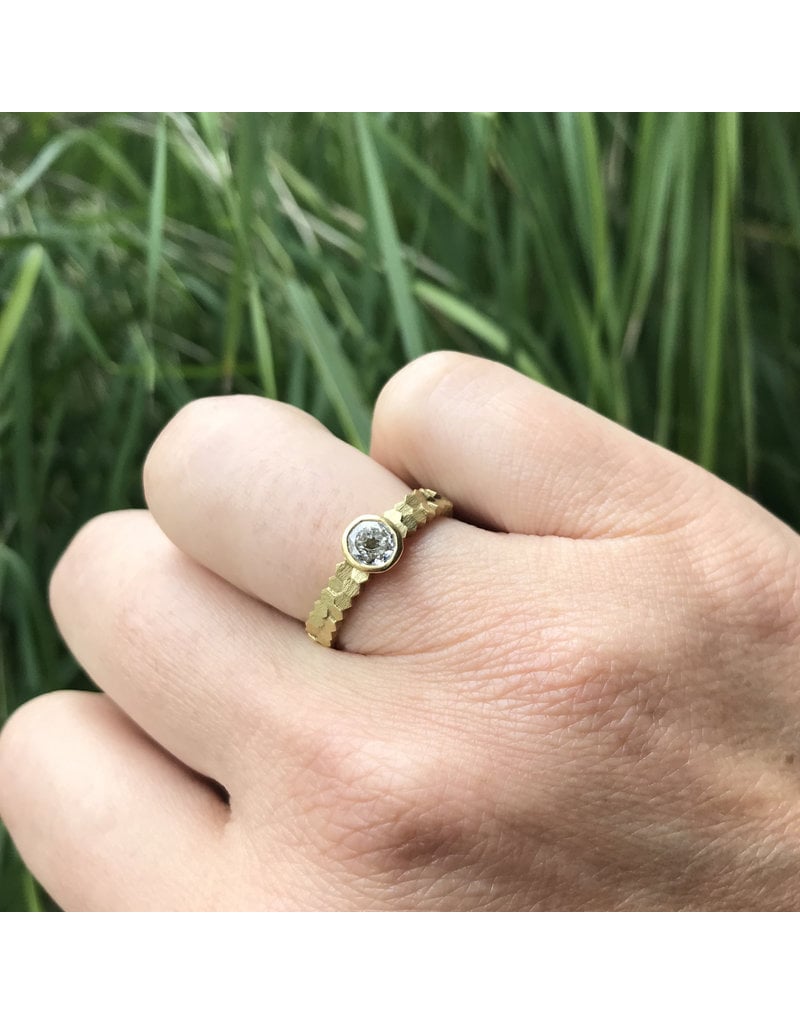 Double Hex Diamond Solitaire Ring in 18k Yellow Gold