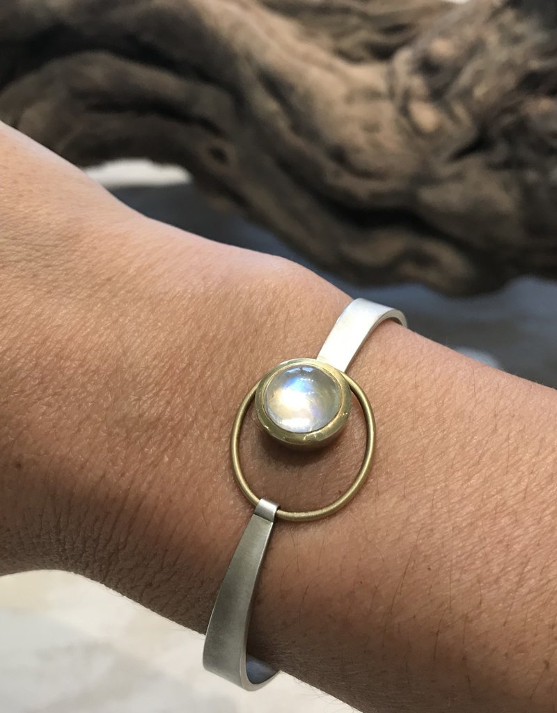 Moonstone Bracelet Cuff in 18k Yellow Gold and Silver