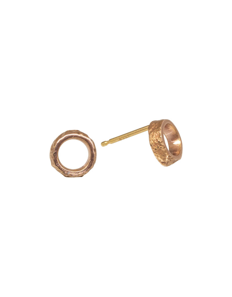 Small Open Sand Circle Post Earrings in 14k Rose Gold