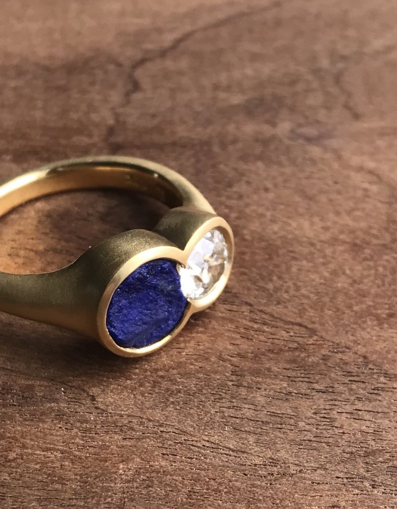 Custom Lapis and Diamond Ring in 22k Gold