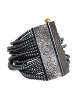 Custom Hematite Beaded Cuff Bracelet in Oxidized Silver and 18k Yellow Gold