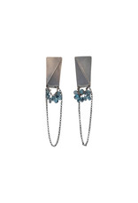 Folded Rectangle Earrings with Blue Topaz Beads in OxSilver