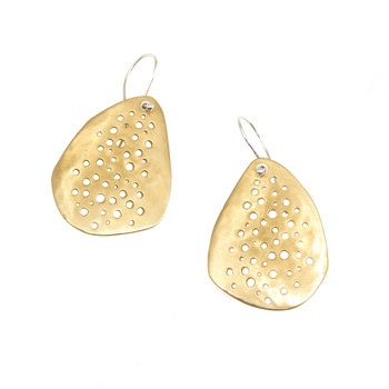 Large Multi Hole Earrings in Golden Bronze with Silver Earwires