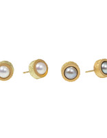 Grey Pearl Post Earrings with Sand Texture in 18k Yellow Gold