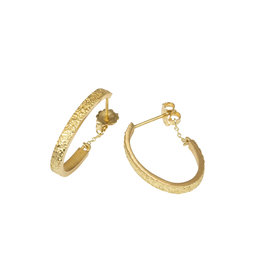 Small Oval Sand Hoop Earrings in 18k Yellow Gold