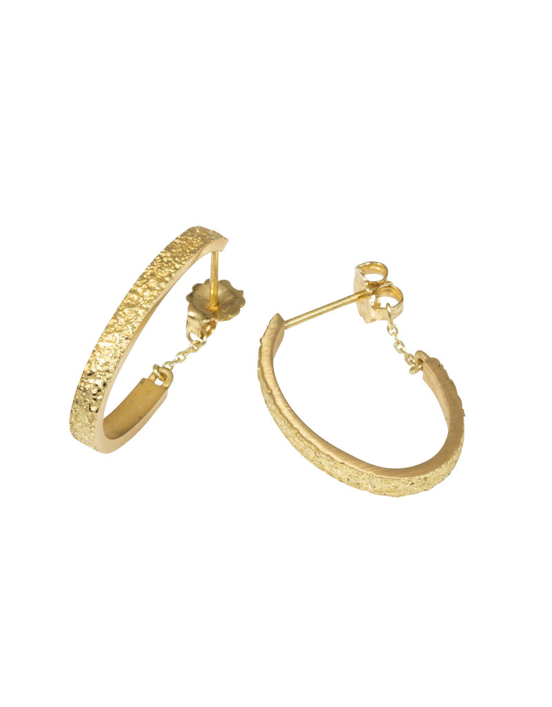 Small Oval Sand Hoop Earrings in 18k Yellow Gold