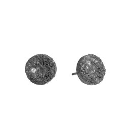 Medium Topography Post Earrings with White Diamonds in Oxidized Silver