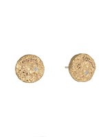 Medium Topography Post Earrings with White Diamonds in Yellow Bronze