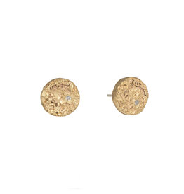 Medium Topography Post Earrings with White Diamonds in Yellow Bronze