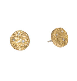 Medium Topography Post Earrings with Diamonds in Yellow Bronze