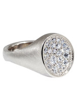 Organic Shaped Pave Signet Ring with White Diamonds in 18k Palladium White Gold