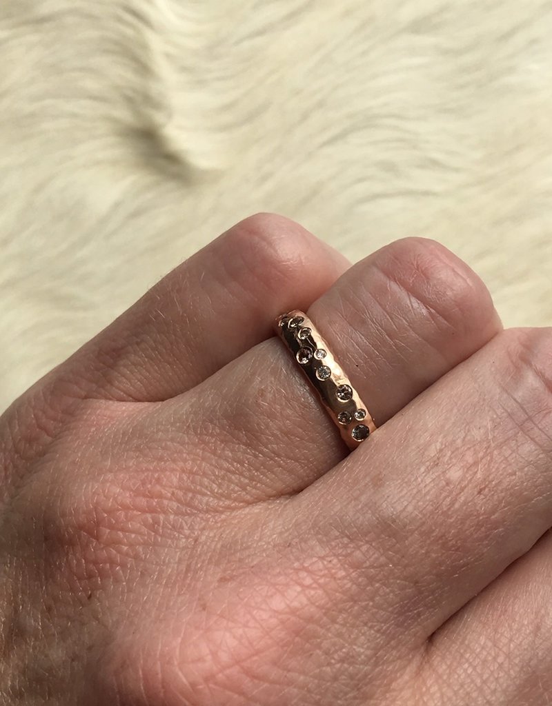 Custom Celestial Ring with Sapphires in 14k Rose Gold