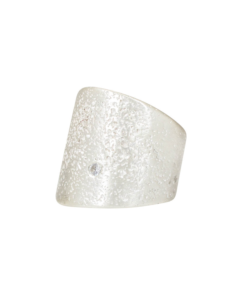 Textured Topography Cuba Ring in Silver with 2.5 mm White Sapphire