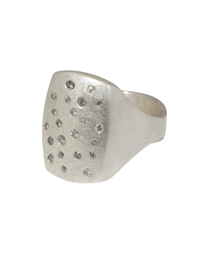 +Box Ring in Silver with Grey Diamonds