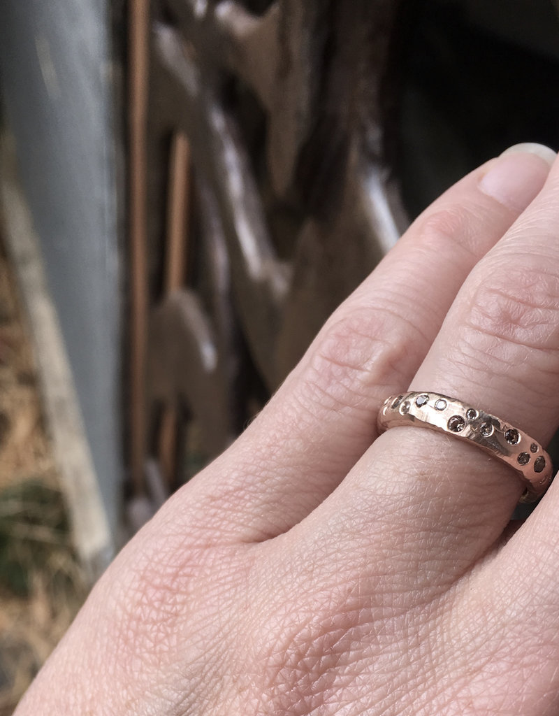 Custom Celestial Ring with Sapphires in 14k Rose Gold