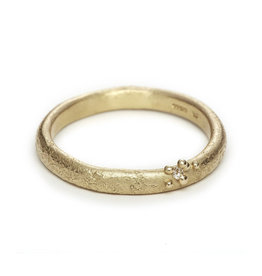 Textured Band with Champagne Diamond and Granules in 14k Yellow Gold