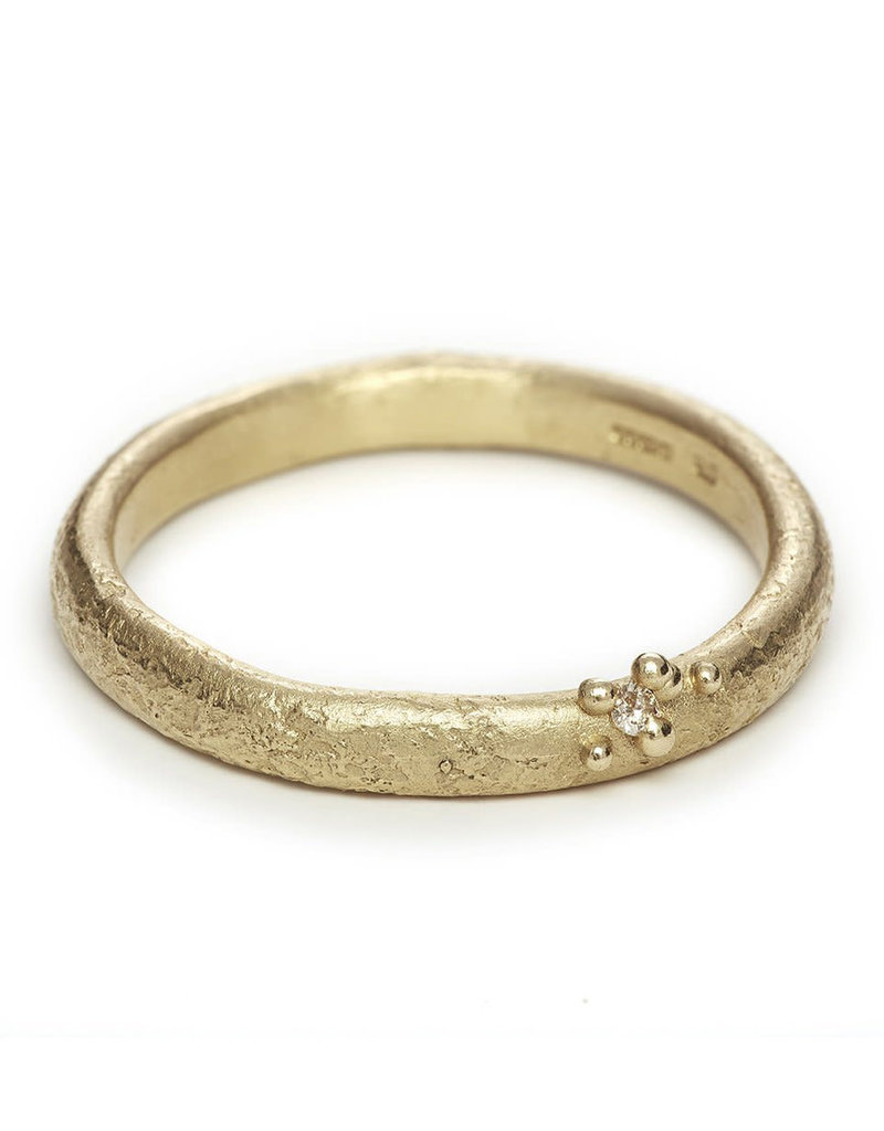 Textured Band with Champagne Diamond and Granules in 14k Yellow Gold