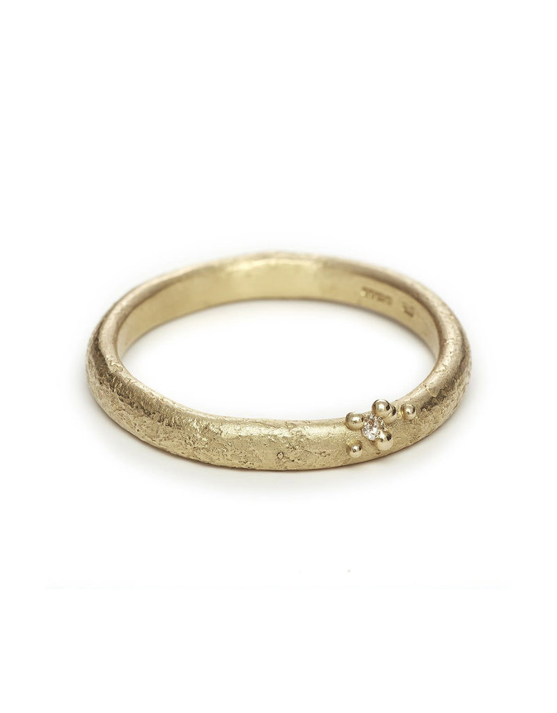 Textured Band with Champagne Diamond and Granules in 14k Yellow Gold