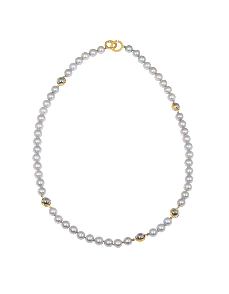 Pearl & Ball Bearing Necklace in 18k and 22k Gold Shibumi Gallery